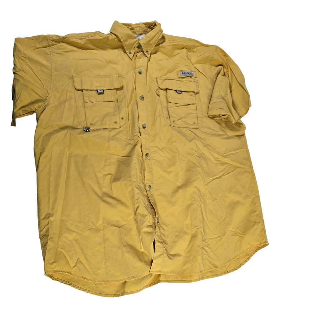 Columbia PFG Fishing Shirt Men's XL/TG Yellow Short Sleeve Vented Utility Pocket